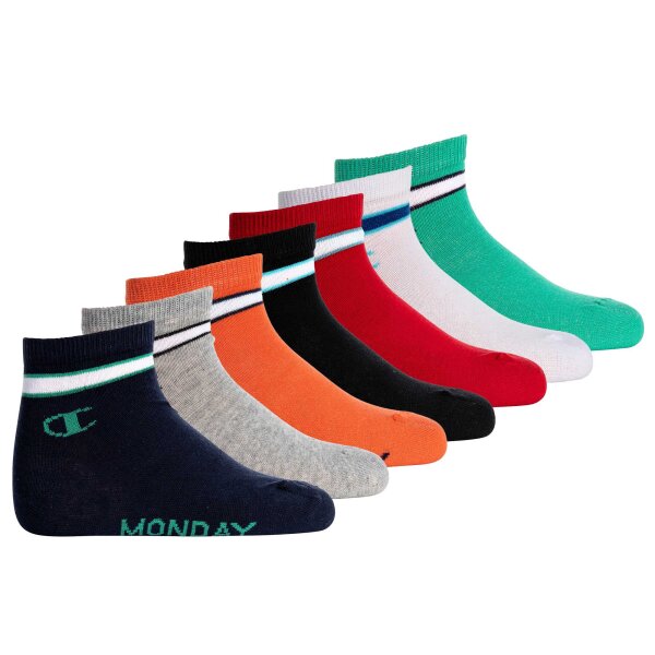 Champion Kinder Unisex Socken, 7 Paar - Quarter Socken, Logo, Streifen, Wochentage