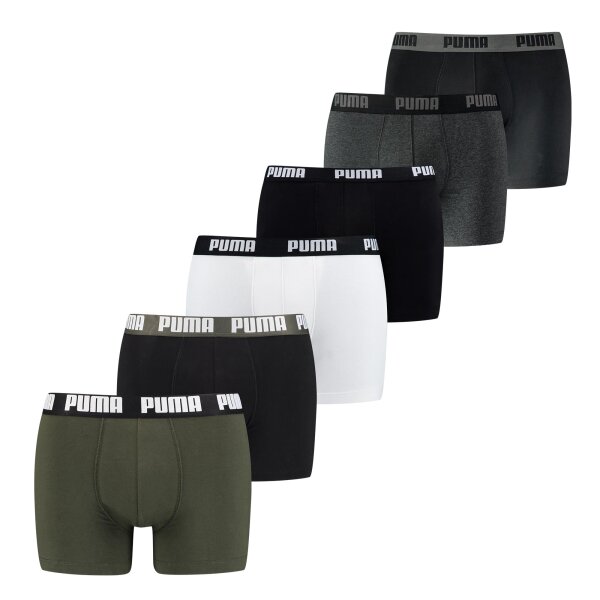 PUMA Herren Boxer Shorts, 6er Pack - Basic Boxer, Cotton Stretch, Everyday Grün/Schwarz/WeißGrau M