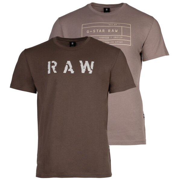 G-STAR RAW Herren T-Shirt, 2er Pack - Graphic, Rundhals, Logo, Organic Cotton, einfarbig