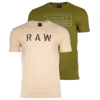 G-STAR RAW mens T-shirt, 2-pack - Graphic, round neck, logo, organic cotton, solid colour