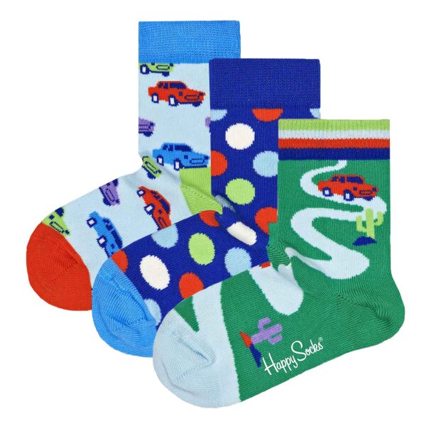 Happy Socks Kinder Socken unisex, 3er Pack - Geschenkbox, Bio-Baumwolle, Farbmix Roadtrip 13-21