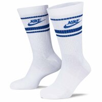 NIKE Unisex 3er Pack Sportsocken - Everyday Essential Stripe, einfarbig Weiß/Blau 42-46