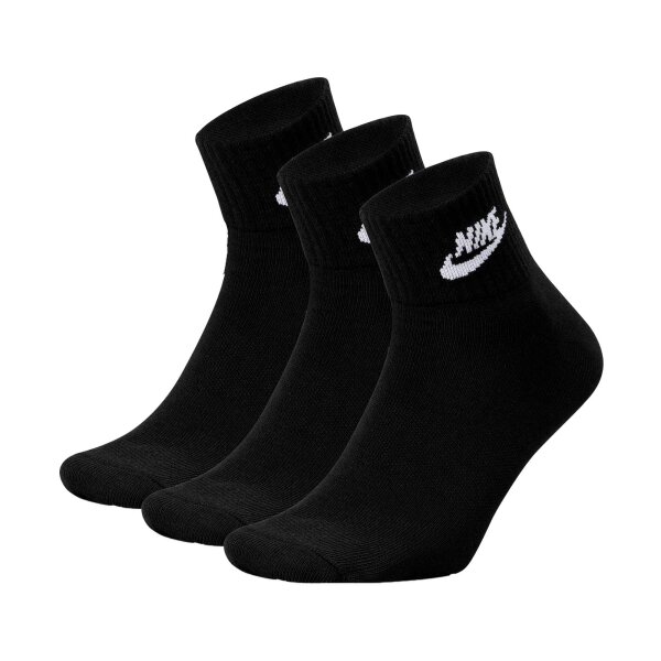 NIKE Unisex Quarter Socks, 3-Pack - Everyday Essential Stripe, Sports Socks, Logo, solid color Black 46-50 (UK 11-14.5)