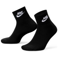NIKE Unisex Quarter Socks, 3-Pack - Everyday Essential Stripe, Sports Socks, Logo, solid color Black 46-50 (UK 11-14.5)