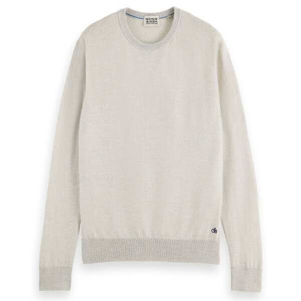 SCOTCH&SODA Herren Strickpullover - Essentials Crewneck, Merinowolle, Rundhals, einfarbig Creme S