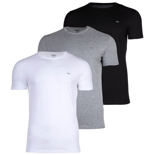 DIESEL Herren T-Shirt , 3er Pack - UMTEE-JAKETHREEPACK, Rundhals, Kurzarm, einfarbig Schwarz/Grau/Weiß 2XL