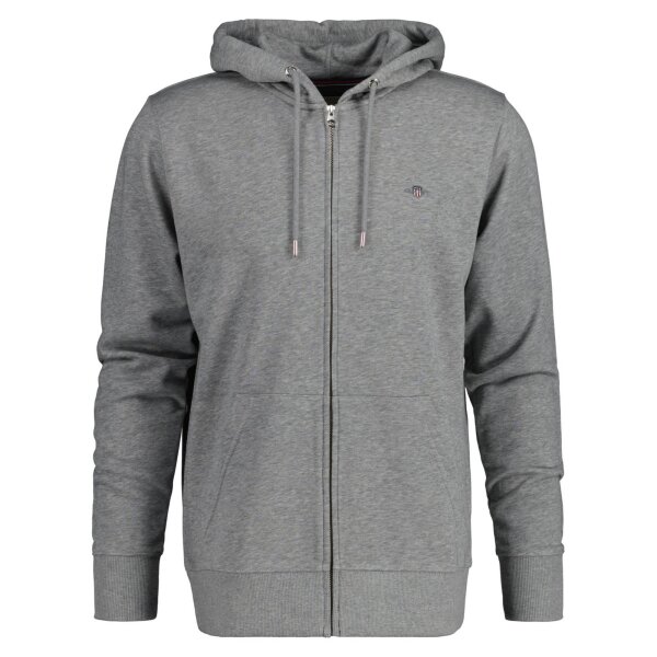 GANT Mens Sweat Jacket - REGULAR SHIELD FULL ZIP HOODIE, hood, cotton mix Grey 2XL (XX-Large)