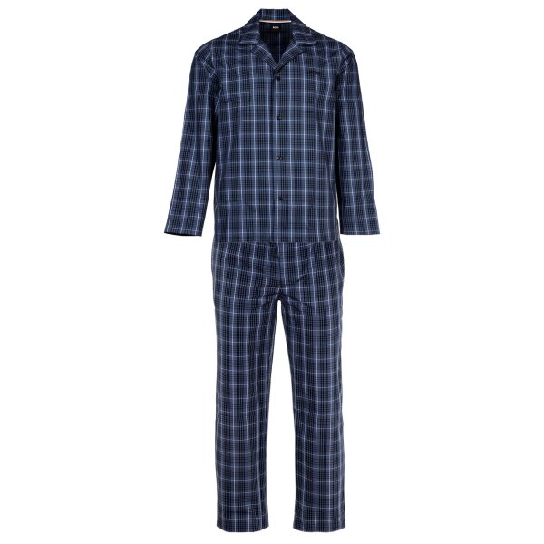 BOSS Herren Schlafanzug - Urban Pyjama, Nachtwäsche, Baumwolle, Revers, Knopfleiste, Gummibund, lang, karo