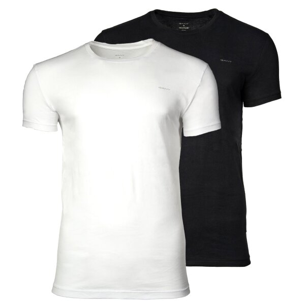 GANT Herren T-Shirt, 2er Pack - C-NECK T-SHIRT 2-PACK, Rundhals, kurzarm, Cotton Schwarz/Weiß 2XL