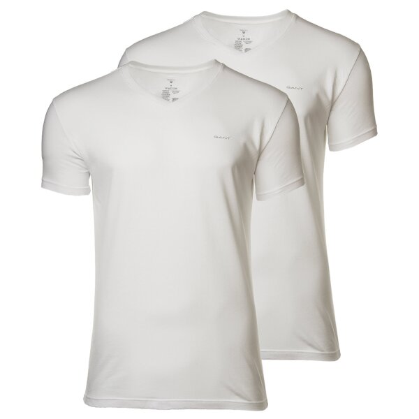 GANT Herren T-Shirt, 2er Pack - V-NECK T-SHIRT 2-PACK, V-Ausschnitt, kurzarm, Cotton Weiß S