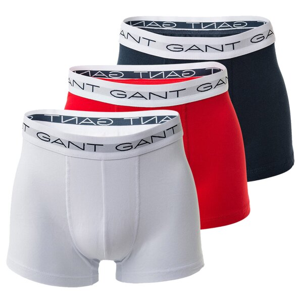 GANT Herren Boxershorts, 3er Pack - Trunks, Cotton Stretch, Logo, einfarbig Mehrfarbig S
