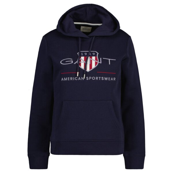 GANT Ladies Sweatshirt - REGULAR ARCHIVE SHIELD HOODIE, hooded sweatshirt, logo Blue XS (X-Small)