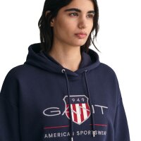 GANT Ladies Sweatshirt - REGULAR ARCHIVE SHIELD HOODIE, hooded sweatshirt, logo Blue XS (X-Small)