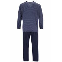 hajo Herren Schlafanzug, 2-tlg. Set - lang, V-Ausschnitt, Klima-Komfort, gestreift Blau M