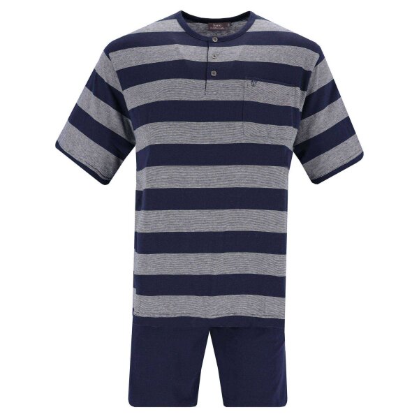hajo Herren Schlafanzug Set - Shorty, kurz, Henley-Kragen, Klima-Light, Cotton-Mix Blau S