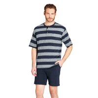 hajo Herren Schlafanzug Set - Shorty, kurz, Henley-Kragen, Klima-Light, Cotton-Mix Blau S