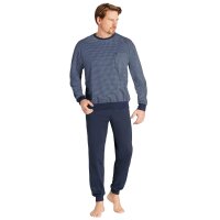 hajo mens pyjamas 2-piece set - long, cuffs, round neck, Premium Cotton Blue S (Small)