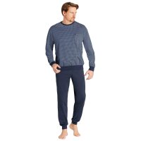 hajo mens pyjamas 2-piece set - long, cuffs, round neck, Premium Cotton Blue L (Large)