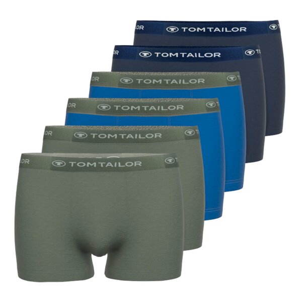 TOM TAILOR Herren Boxershorts, 6er Pack - Hip Pants, Baumwolle, Logo,einfarbig