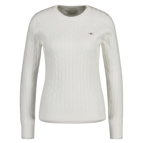 GANT Damen Pullover - STRETCH COTTON CABLE C-NECK, Rundhals, Zopfstrick, Logo Ecru XS