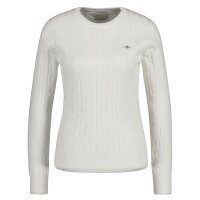 GANT Ladies Jumper - STRETCH COTTON CABLE C-NECK, round neck, cable knit, logo Ecru XS (X-Small)