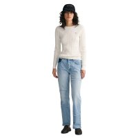 GANT Ladies Jumper - STRETCH COTTON CABLE C-NECK, round neck, cable knit, logo Ecru XS (X-Small)