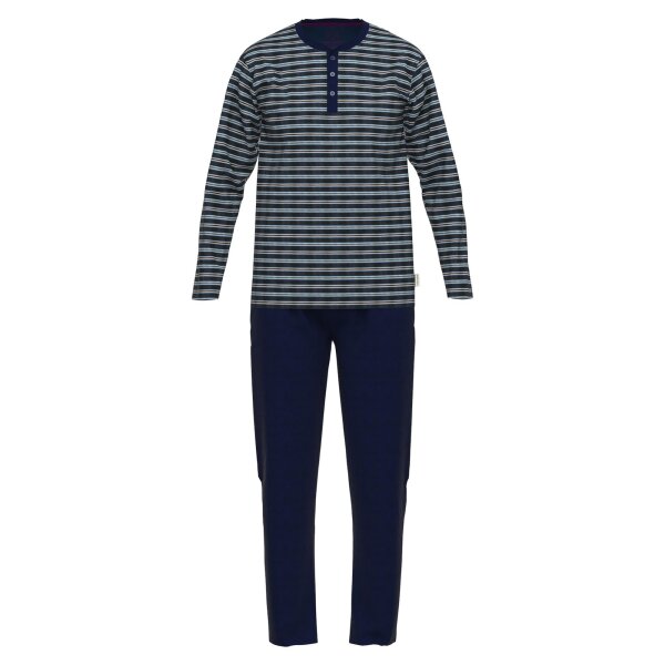 CECEBA Herren Schlafanzug - Pyjama, Baumwollmischung, Rundhals, lang Blau M