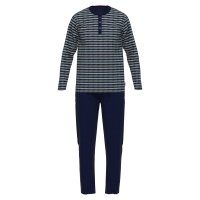 CECEBA Herren Schlafanzug - Pyjama, Baumwollmischung, Rundhals, lang Blau M