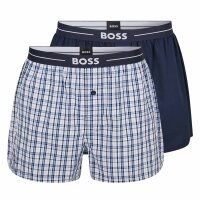 BOSS Herren Web-Boxershorts, 2er Pack - Woven Boxer, Karo, Logobund Weiß/Blau M