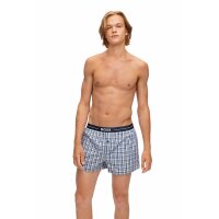 BOSS Herren Web-Boxershorts, 2er Pack - Woven Boxer, Karo, Logobund Weiß/Blau M