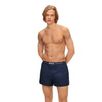 BOSS Herren Web-Boxershorts, 2er Pack - Woven Boxer, Karo, Logobund Weiß/Blau M