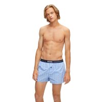 BOSS Herren Web-Boxershorts, 2er Pack - Woven Boxer, Karo, Logobund Hellblau XL