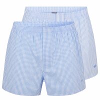 BOSS Herren Web-Boxershorts, 2er Pack - Woven Boxer, kariert, gestreift, Baumwolle Weiß/Blau L