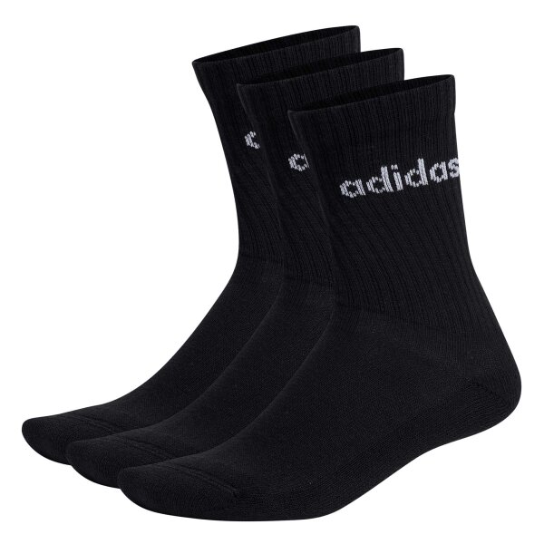 adidas Unisex Socken, 3er Pack - Linear Crew Cushioned, Logo, gepolstert, einfarbig Schwarz 37-39
