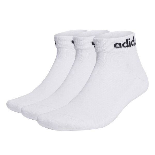 adidas Unisex Quarter Socks, 3-pack - Linear Cushioned Ankle, logo, padded, solid color White 43-45