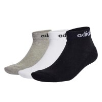 adidas Unisex Quarter Socken, 3er Pack - Linear Cushioned Ankle, Logo, gepolstert, einfarbig Schwarz/Grau/Weiß 37-39