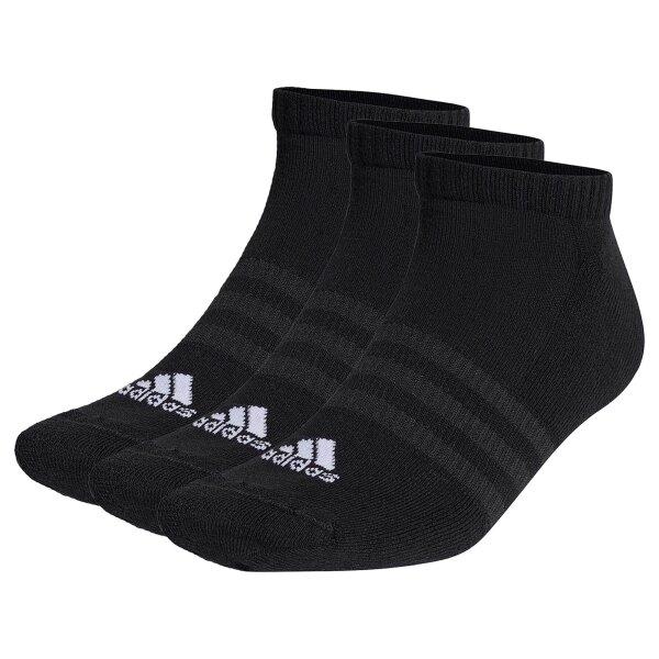 adidas Unisex Sneakersocken, 3er Pack - Cushioned Low-Cut, Logo, gepolstert, einfarbig Schwarz 37-39