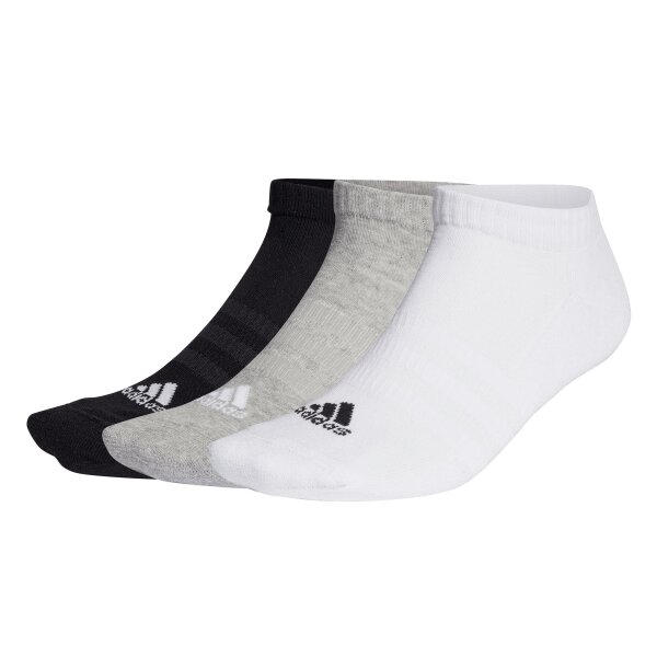 adidas Unisex Sneaker Socks, 3-pack - Cushioned Low-Cut, Logo, Padded, Solid Color Black/Grey/White 46-48