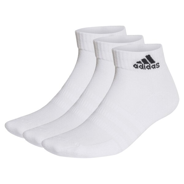 adidas Unisex Quarter Socken, 3er Pack - Cushioned Sportswear Ankle, Logo, gepolstert, einfarbig Weiß 37-39