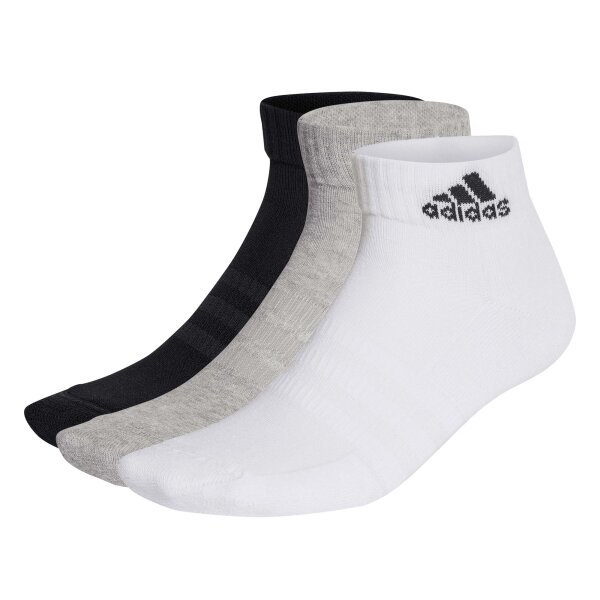 adidas Unisex Quarter Socks, 3-pack - Cushioned Sportswear Ankle, logo, padded, solid color Black/Grey/White 37-39