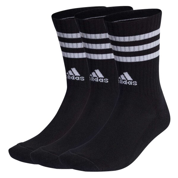 adidas Unisex Socken, 3er Pack - 3-Streifen Cushioned Crew, Logo, Streifen, gepolstert Schwarz 37-39