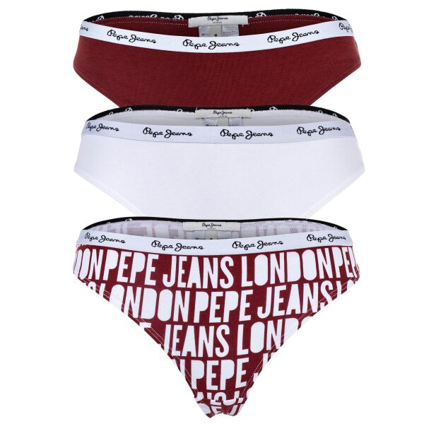 Pepe Jeans womens thongs, 3-pack- CLASSIC THONG AO, all-over logo, underwear, polyester, logo waistband White/Red L (Large)