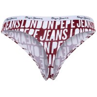 Pepe Jeans Damen Strings, 3er Pack- CLASSIC THONG AO, Allover-Logo, Unterwäsche, Polyester, Logobund Weiß/Rot L