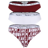 Pepe Jeans womens thongs, 3-pack- CLASSIC THONG AO, all-over logo, underwear, polyester, logo waistband White/Red S (Small)