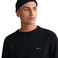 GANT Herren Pique-Strickpullover, Rundhals - COTTON PIQUE C-NECK, Baumwolle Schwarz M