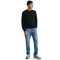 GANT Herren Pique-Strickpullover, Rundhals - COTTON PIQUE C-NECK, Baumwolle Schwarz M