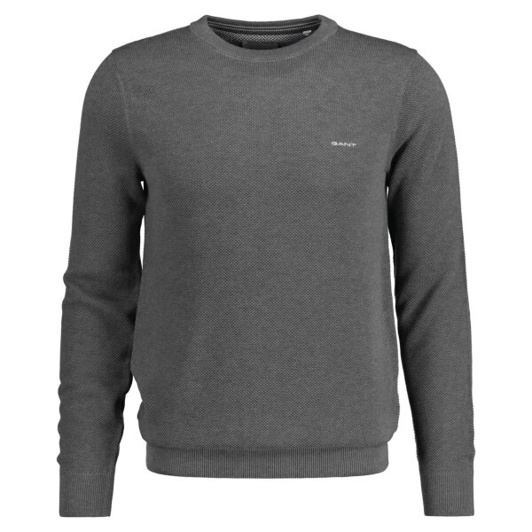 GANT mens pique knit jumper, round neck - COTTON PIQUE C-NECK, cotton Grey S (Small)