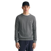 GANT Herren Pique-Strickpullover, Rundhals - COTTON PIQUE C-NECK, Baumwolle Grau S