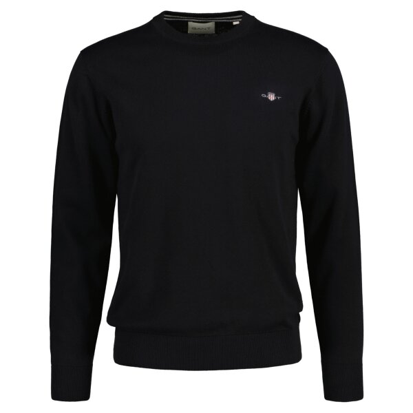 GANT Mens Pullover - CLASSIC COTTON C-NECK, knitted pullover, round neck, cotton Black S (Small)