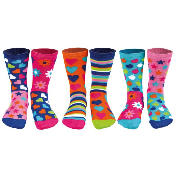 United Oddsocks Kinder Socken, 6 individuelle Socken - Geschenkbox, Motivsocken Hop, Skip & Funk 30,5-39